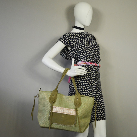 Mila Louise Prunela JT2 Sac Shopping tressé Kaki