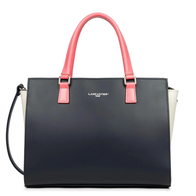 Lancaster Smooth Handbag 437-04 Navy Cream Dark Rose