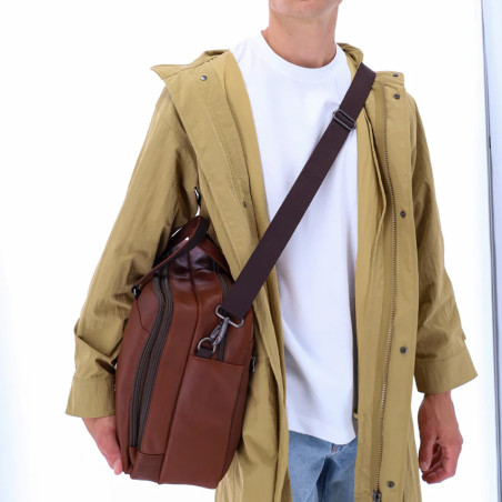 Ateliers Fourès Satchel Ithaca Leather 2 Gussets F9952 Cognac