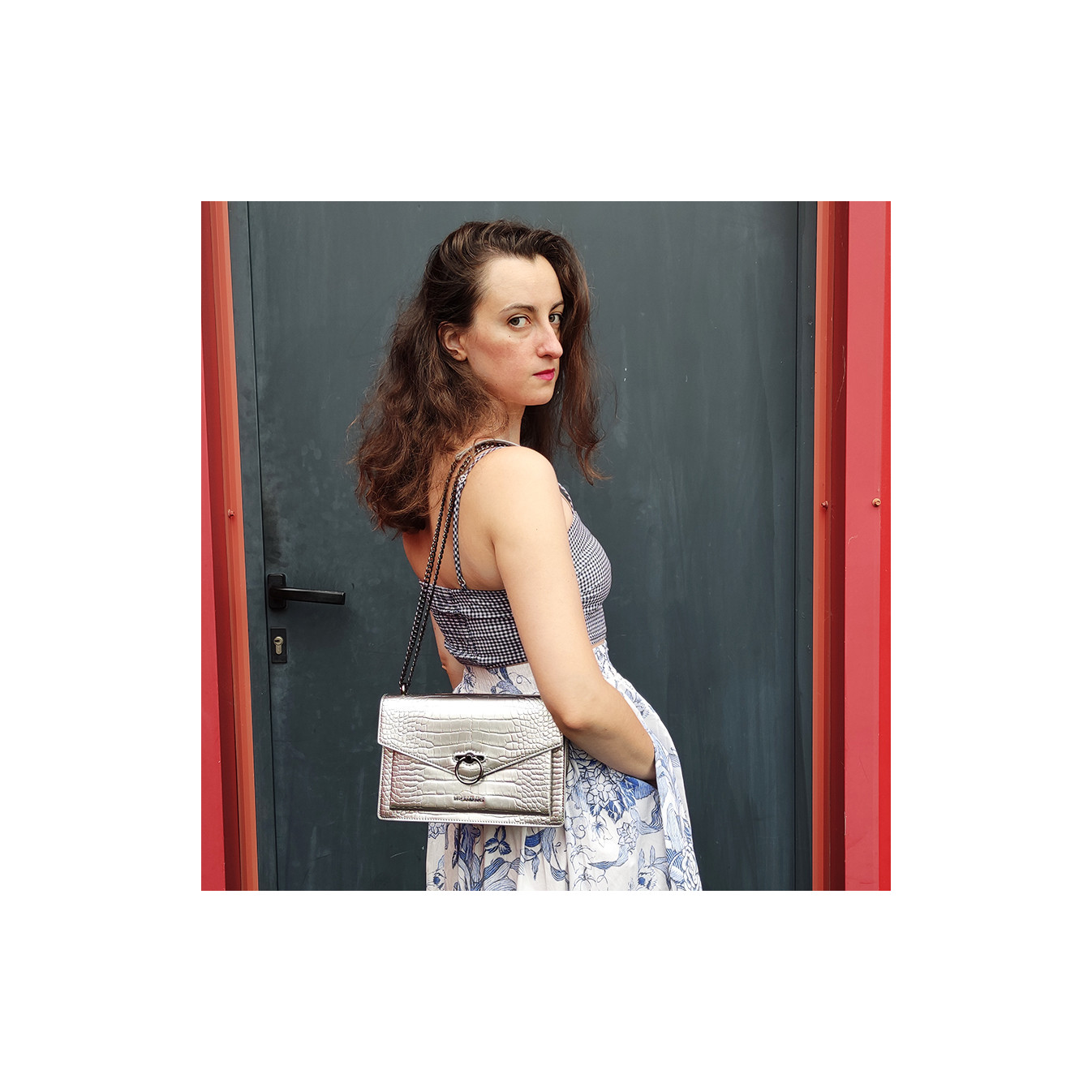 Chabrand Handbag Croco M 11530 By-Chabrand Grey metal