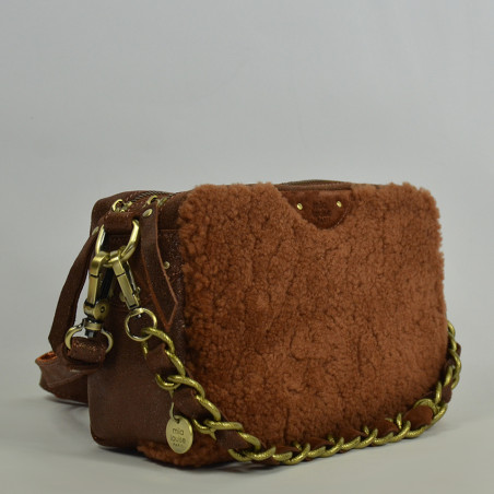 Mila Louise Mama T Sac Trotteur Cuir irisé et mouton Cognac 3/4