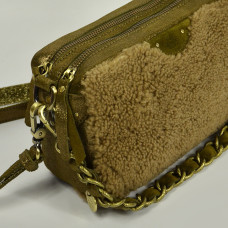 Mila Louise Mama T Sac Trotteur Cuir irisé et mouton Kiwi détails