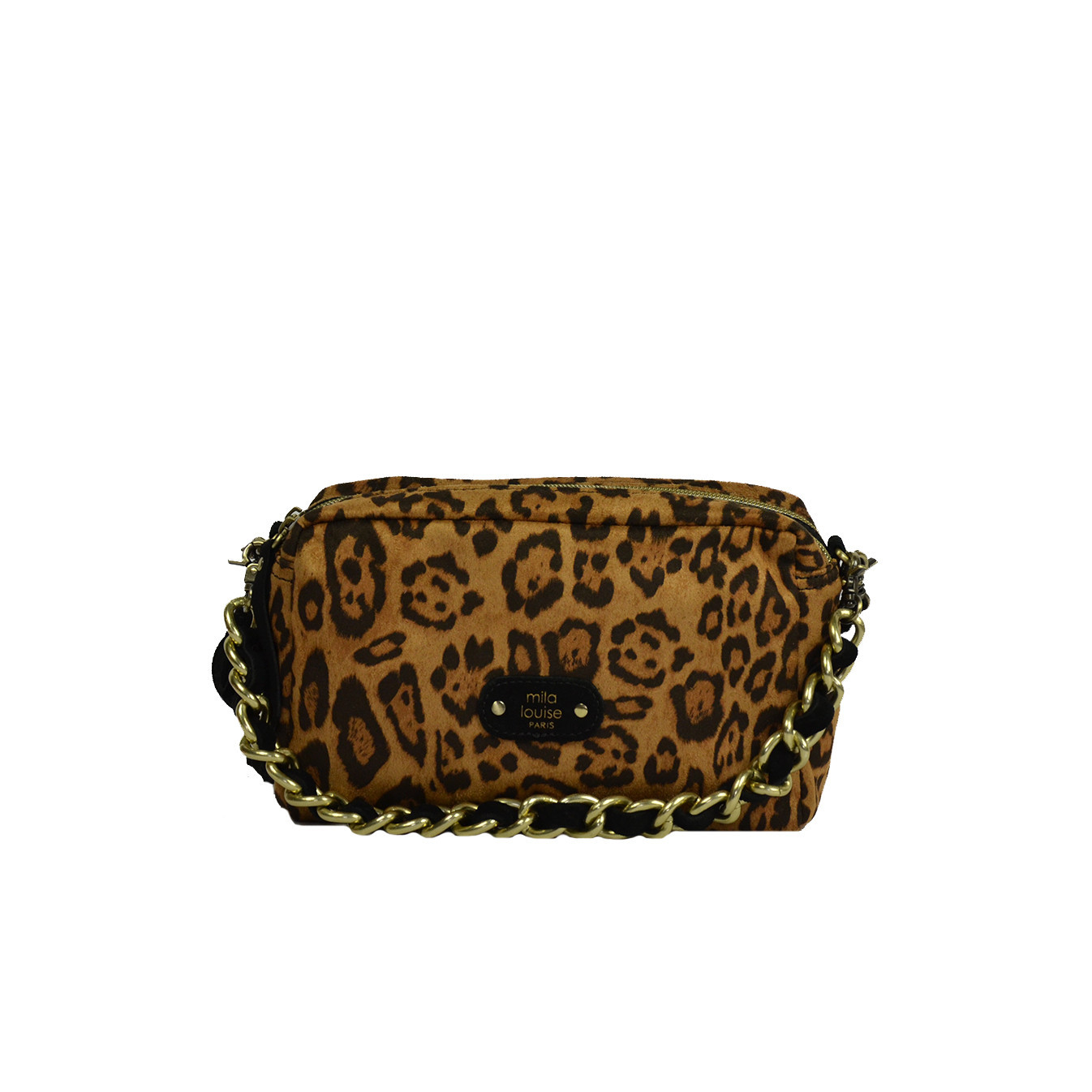 Mila Louise Mama LP1 Sac Trotteur Toile léopard Noir Cognac