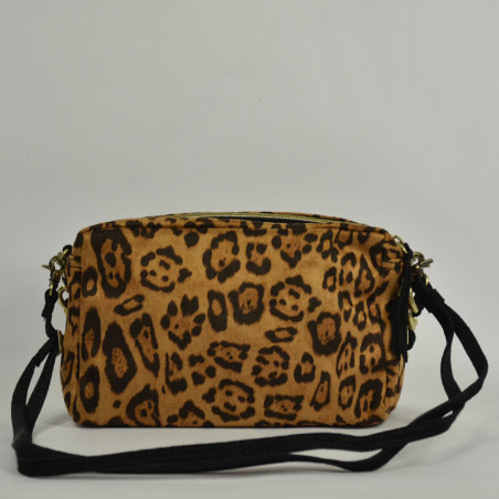 Mila Louise Mama LP1 Sac Trotteur Toile léopard Noir Cognac dos