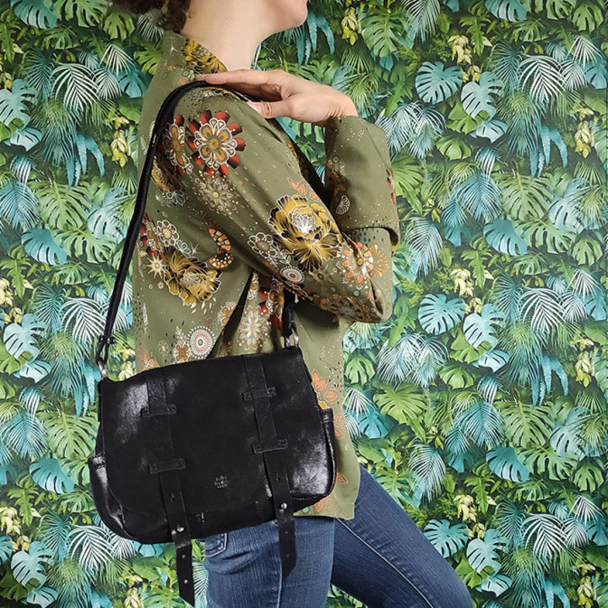 Mila Louise Bess X Crossbody Cuir Irisé Noir
