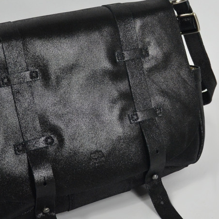 Mila Louise Bess X Sac Porté Travers cuir irisé Noir détails