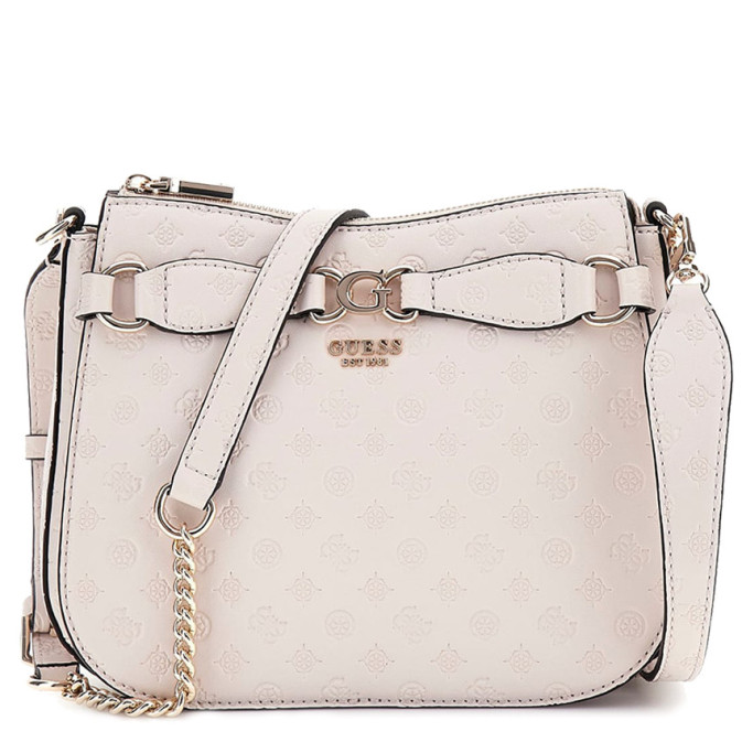 Sac à Main GUESS Arlena - Modèle Girlfriend Satchel En Taupe Avec Logo - Bandoulière Amovible