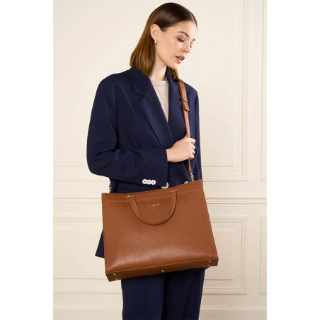 Lancaster Foulonné Double Sac Cabas 470-72 Camel In Orange  porté