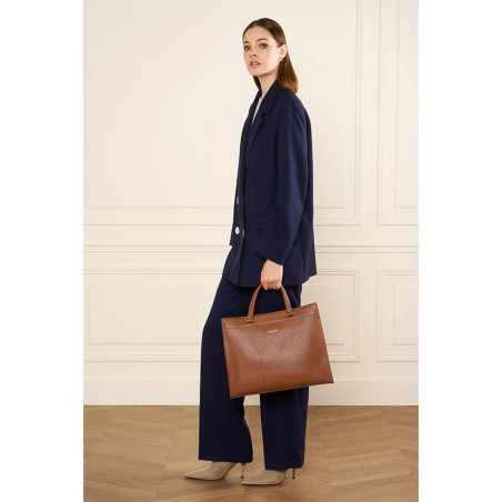 Lancaster Foulonné Double Sac Cabas 470-72 Camel In Orange  porté main