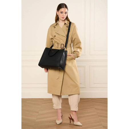 Lancaster Foulonné Double Sac Cabas 470-72 Noir In Nude porté