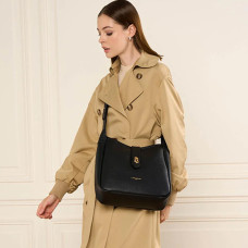 Lancaster Top Double Large Hobo Bucket Bag 470-66 Black In Nude