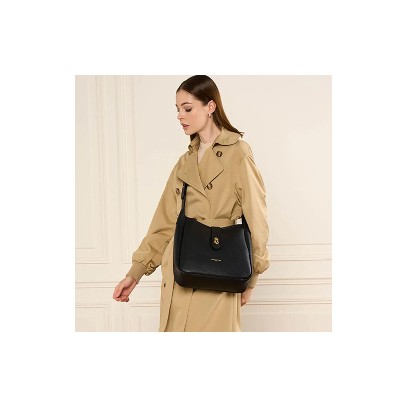 Lancaster Top Double Grand Sac Seau Hobo 470-66 Noir In Nude