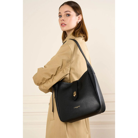 Lancaster Top Double Large Hobo Bucket Bag 470-66 Black In Nude