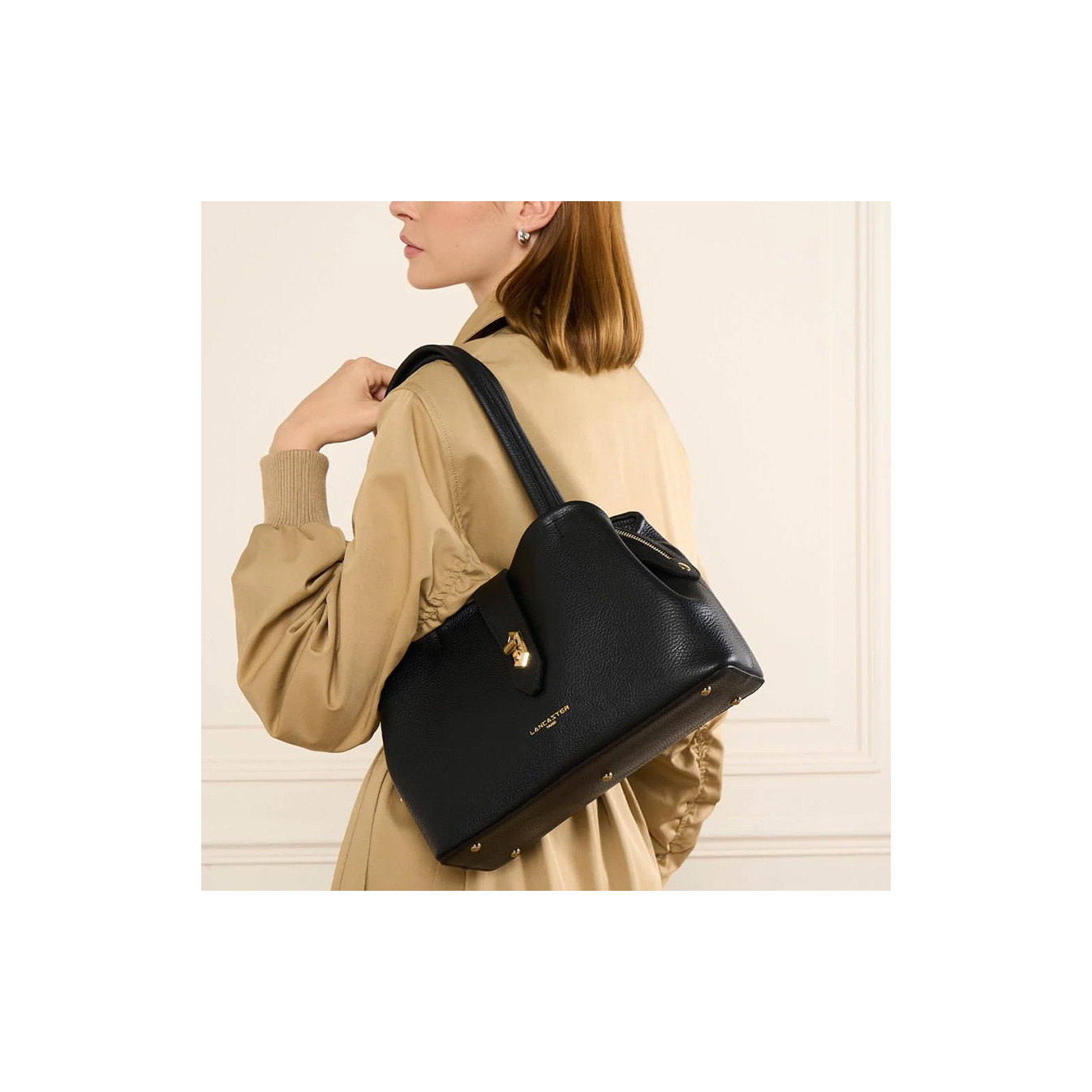 Lancaster Top Double Shoulder Bag 470-68 Black In Nude