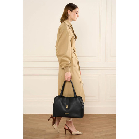 Lancaster Top Double Large Shopping Shoulder Bag 470-69 Black Nude