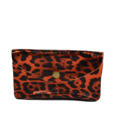 Farfouillette Leather Wallet GM Orange Leopard