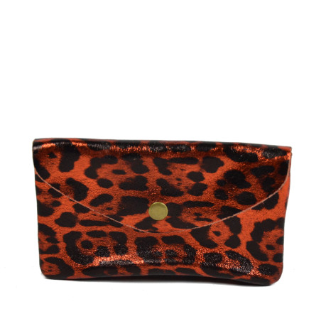 Farfouillette Leather Wallet GM Orange Leopard