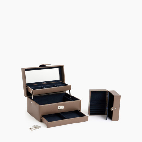 Le Tanneur Automatic Jewelry Box Taupe Leather