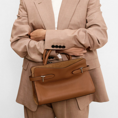 Le Tanneur Emie Handbag Bi-Material Tan