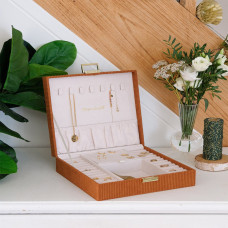 Maison Scarlett Anne Camel Ribbed Velvet Jewelry Box