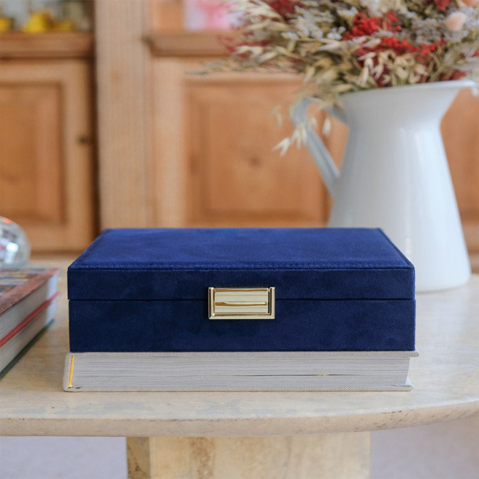 Maison Scarlett Boite A Bijoux En Velours Bleu Marine