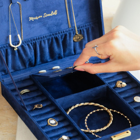 Maison Scarlett Anne Jewelry Box in Navy Blue Velvet