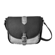 Léa Toni Crossbody Bag with Flap Chloe Leather Black-Silver