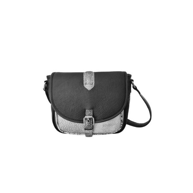 Léa Toni Crossbody Bag with Flap Chloe Leather Black-Silver