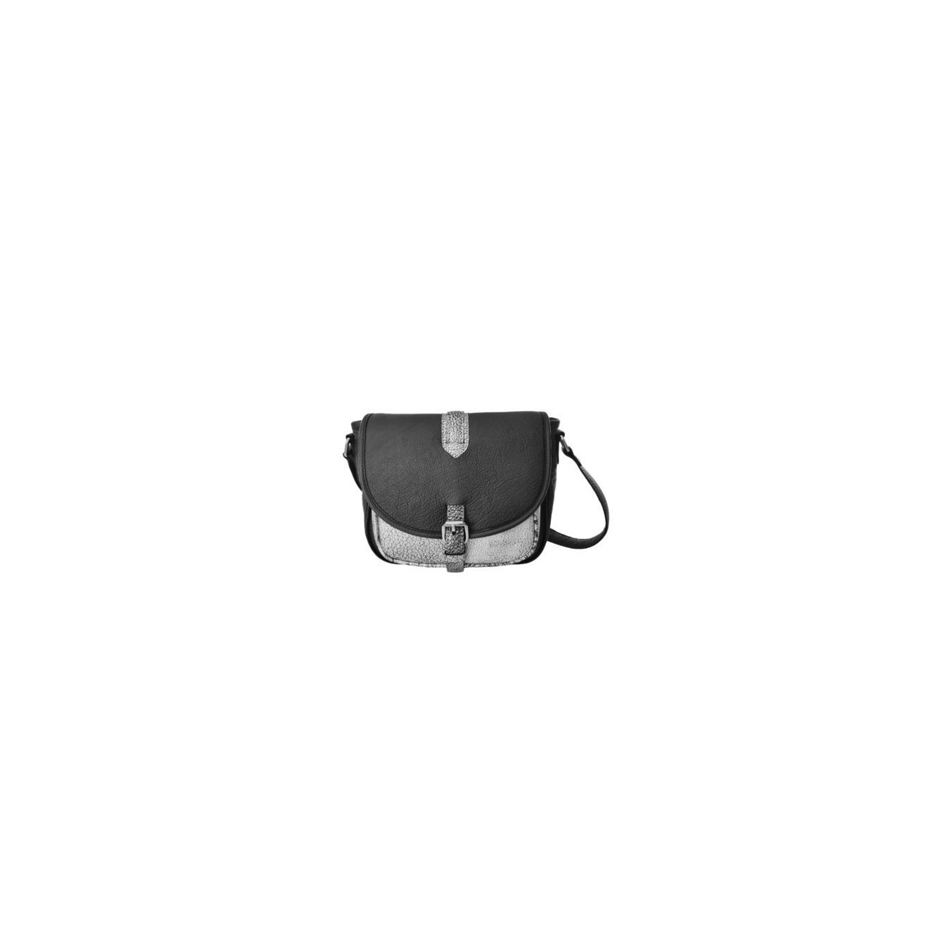 Léa Toni Crossbody Bag with Flap Chloe Leather Black-Silver