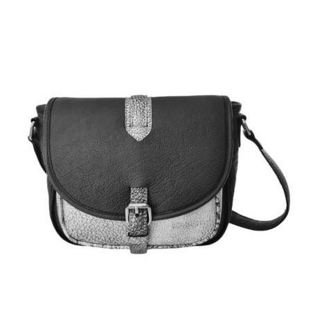 Léa Toni Crossbody Bag with Flap Chloe Leather Black-Silver