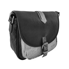 Léa Toni Crossbody Bag with Flap Chloe Leather Black-Silver