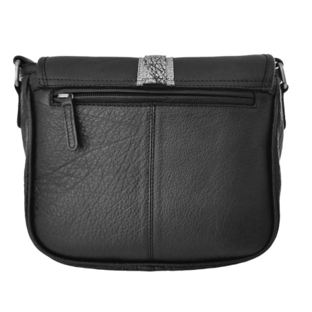 Léa Toni Crossbody Bag with Flap Chloe Leather Black-Silver