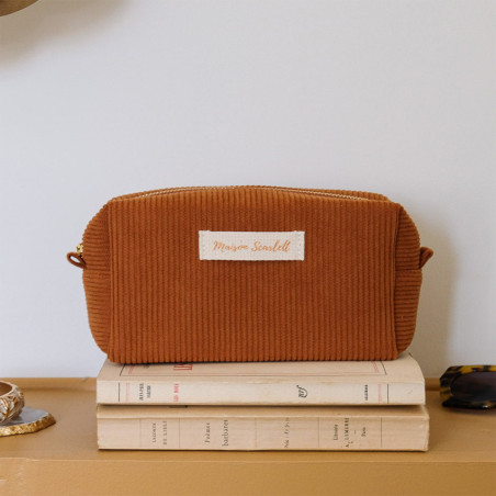 Maison Scarlett Charlotte Camel S Ribbed Velvet Toiletry Bag