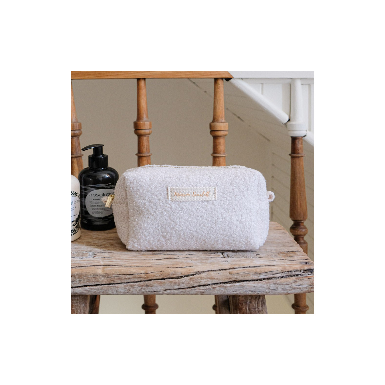 Maison Scarlett Charlotte S Size Teddy White Makeup Bag