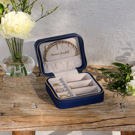 Maison Scarlett Travel Jewelry Box Corinne PU Navy Blue