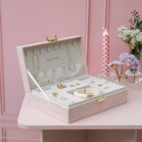 Maison Scarlett Boîte A Bijoux Louise En Lin Rose ouvert