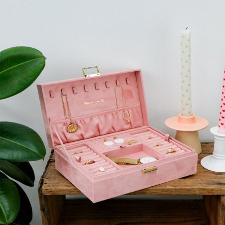 Maison Scarlett Boîte A Bijoux Louise En Velours Rose ouvert