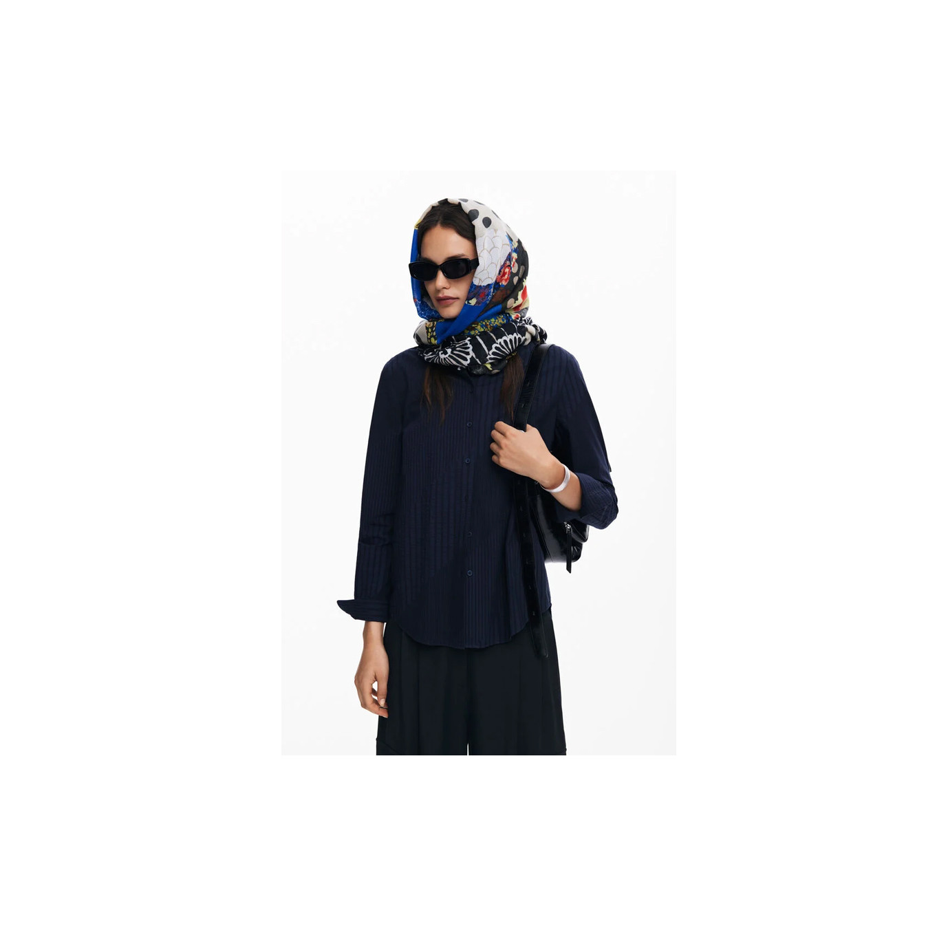 Desigual Floral Rectangle Scarf Navy