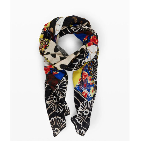 Desigual Floral Rectangle Scarf Navy