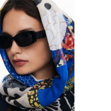 Desigual Floral Rectangle Scarf Navy