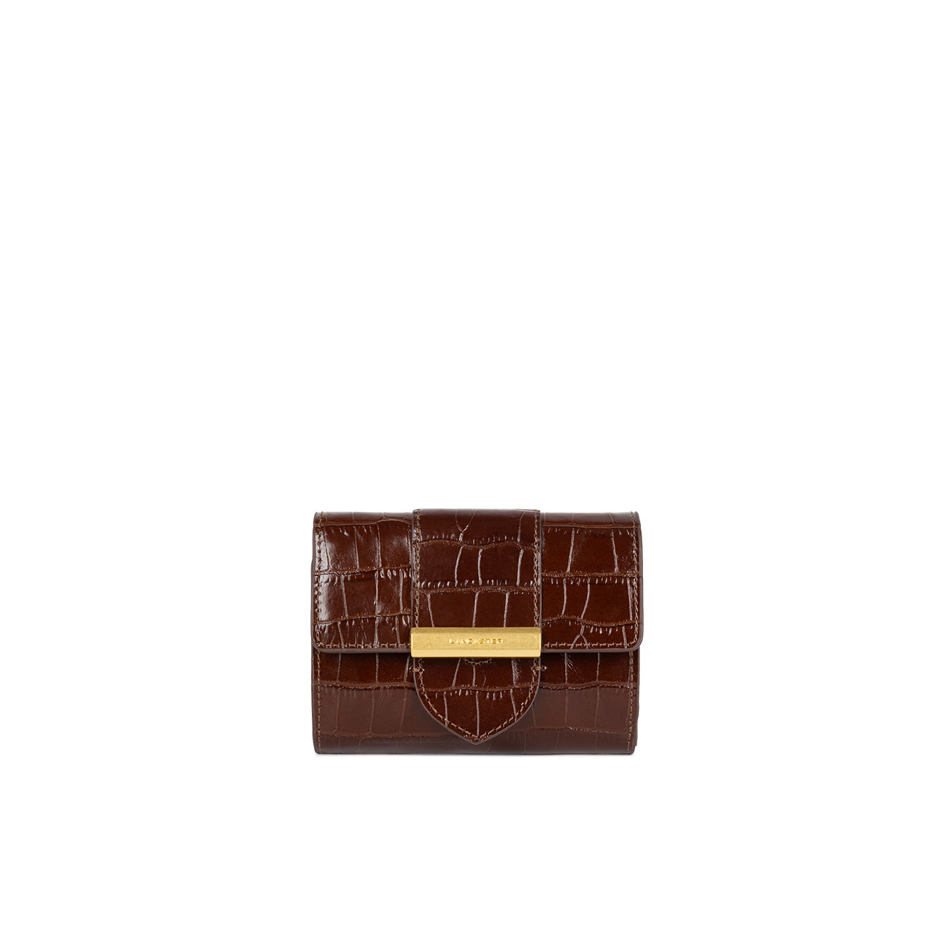 Porte-chéquier LE TANNEUR En Cuir Croco Marron - Portefeuille Trois Volets Pour Femme