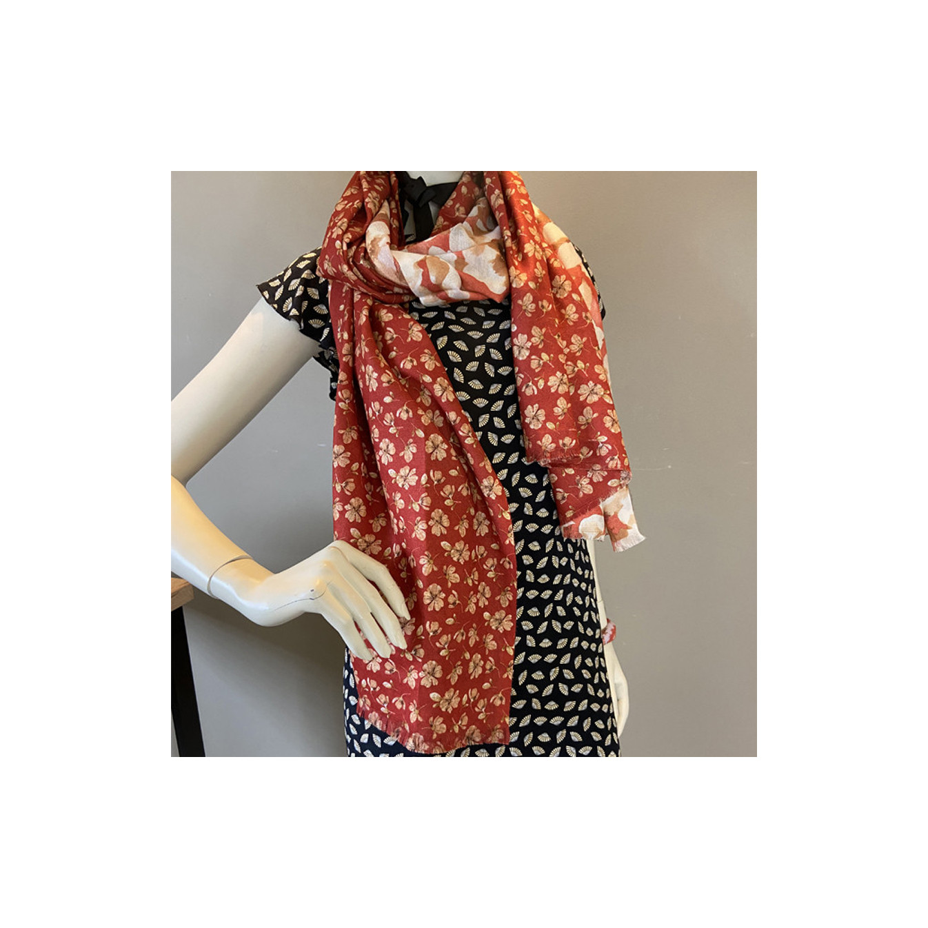 Atoll Palm Floral Red Shawl