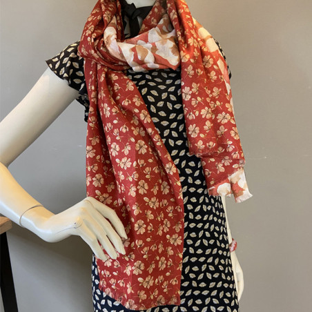 Atoll Palm Floral Red Shawl