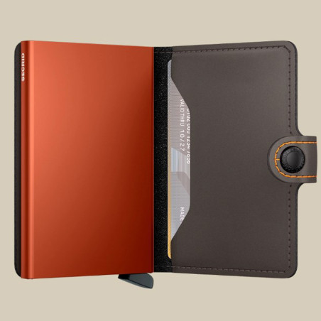 Secrid Porte-Carte Miniwallet Matte Night Truffle Orange ouvert