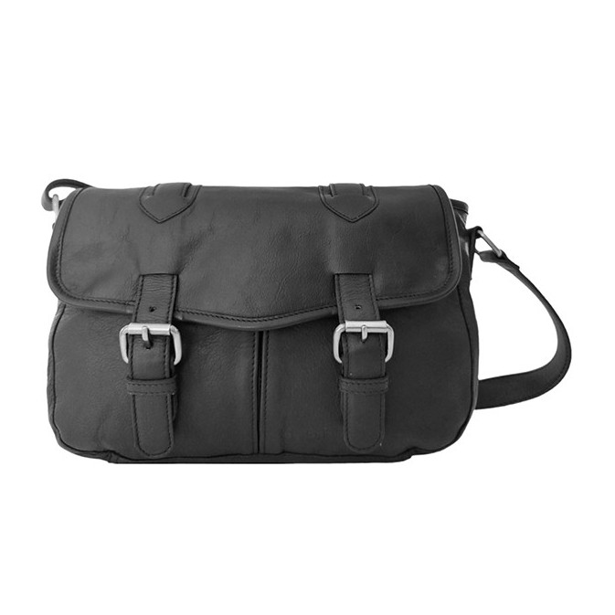 Léa Toni Loa B Small Zippered Flap Leather Bag Black
