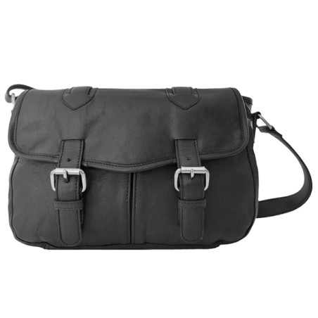 Léa Toni Loa B Small Zippered Flap Leather Bag Black