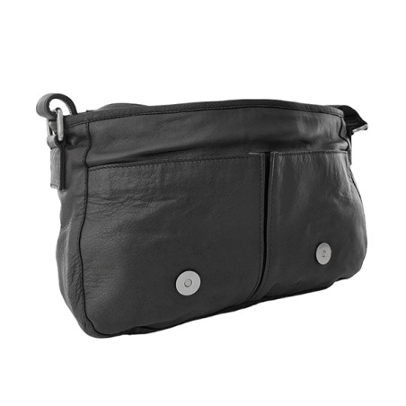 Léa Toni Loa B Small Zippered Flap Leather Bag Black