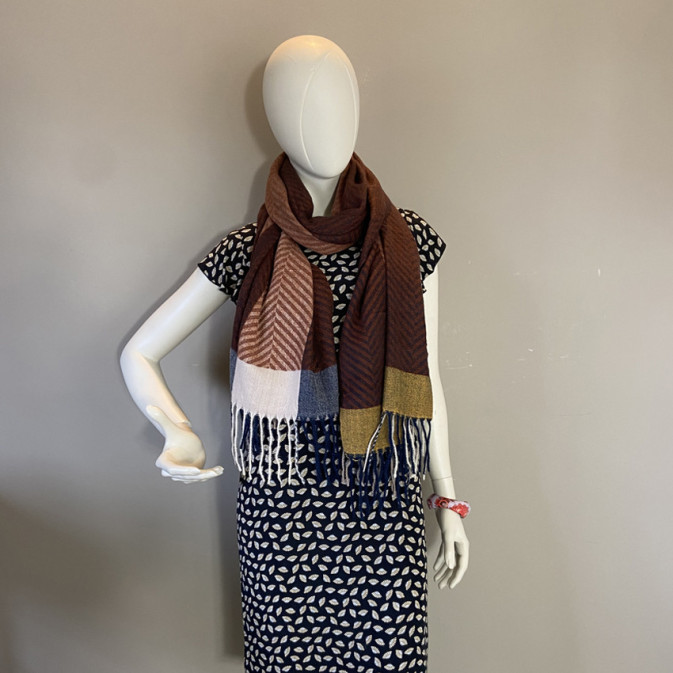 Atoll Palm Fringed Scarf Dark Brown