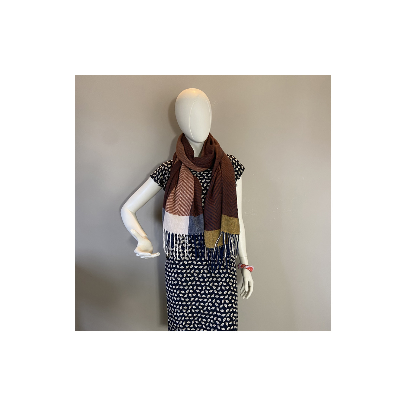 Atoll Palm Fringed Scarf Dark Brown