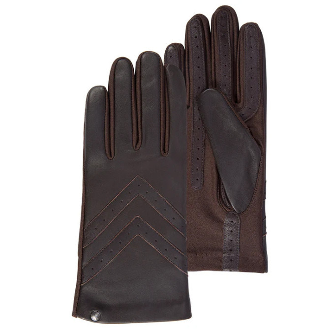 Isotoner Women's Stretch and Leather Brown Gloves
